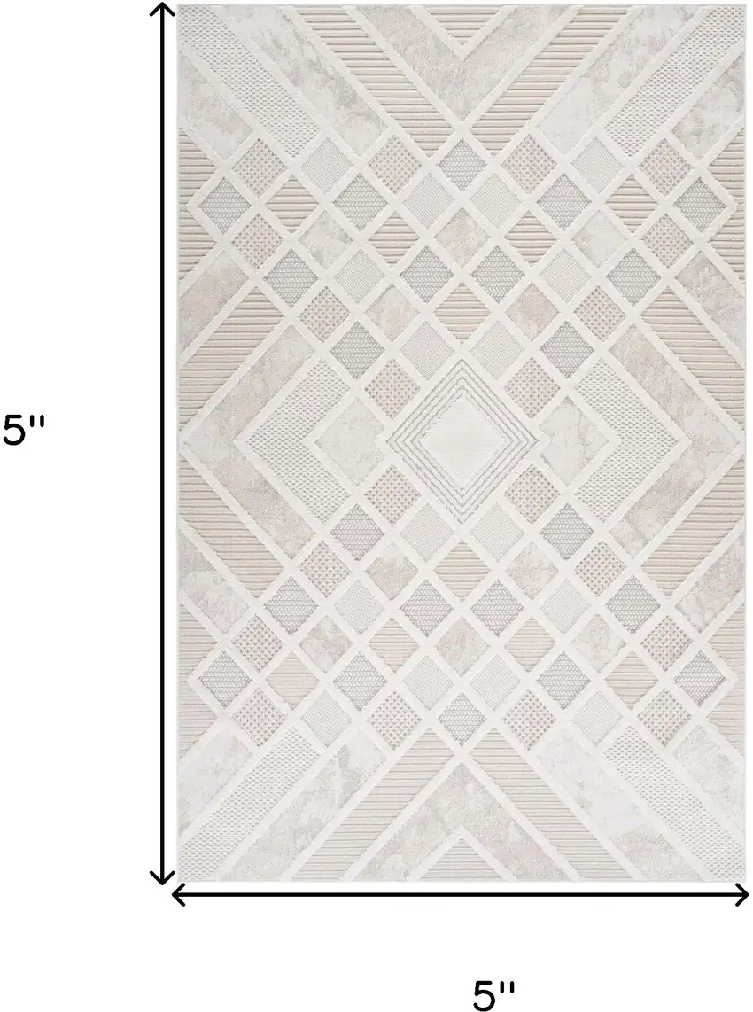 Cream and Beige Abstract Distressed Area Rug Photo 3