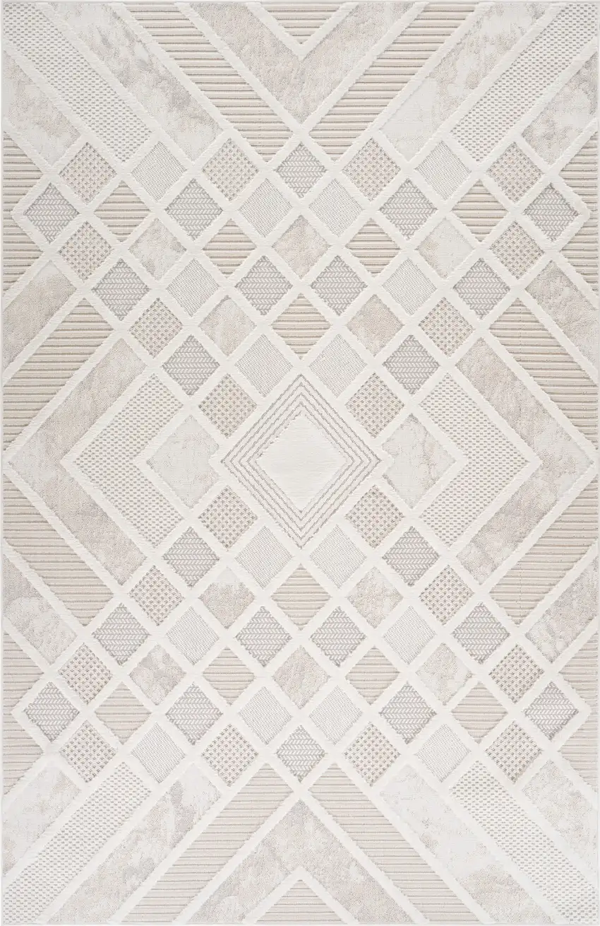 Cream and Beige Abstract Distressed Area Rug Photo 2