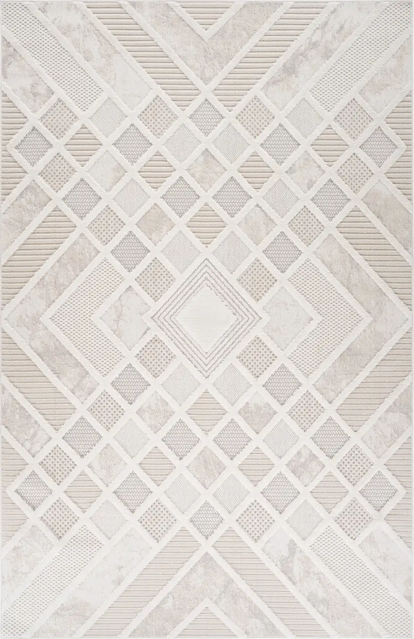 Cream and Beige Abstract Distressed Area Rug Photo 5