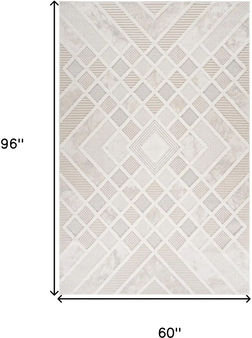 Cream and Beige Abstract Distressed Area Rug Photo 7