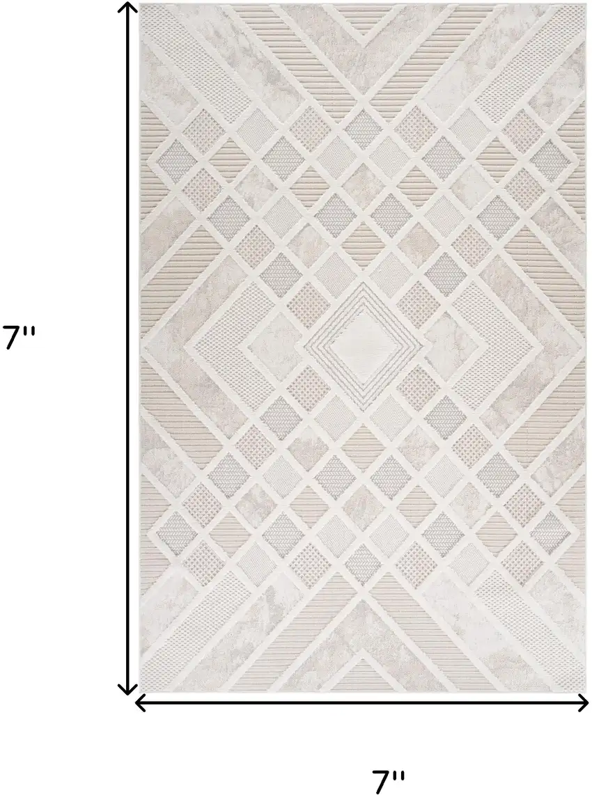 Cream and Beige Abstract Distressed Area Rug Photo 3