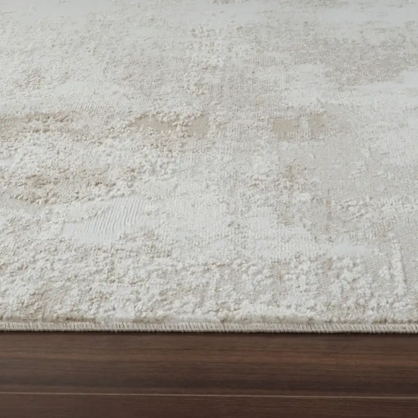 Cream and Beige Abstract Distressed Area Rug Photo 7