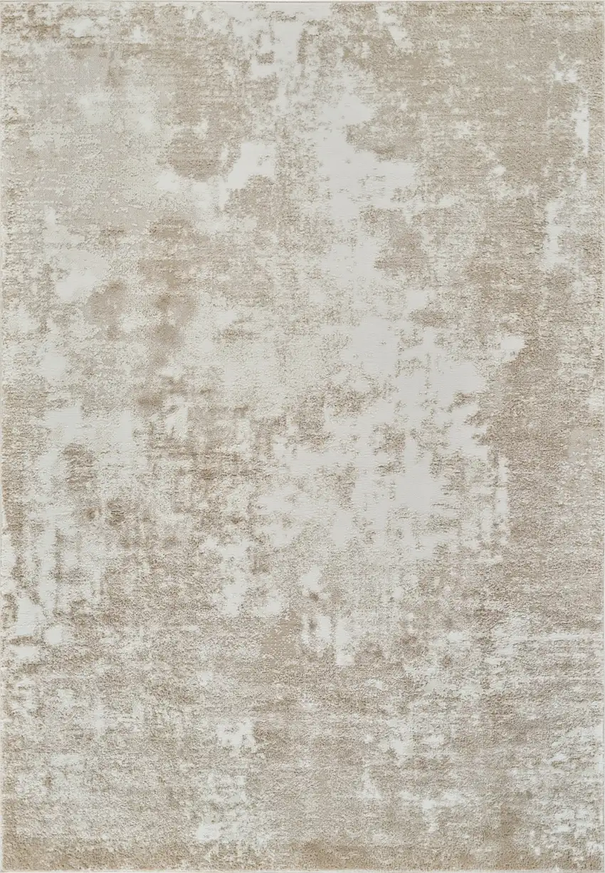 Cream and Beige Abstract Distressed Area Rug Photo 4