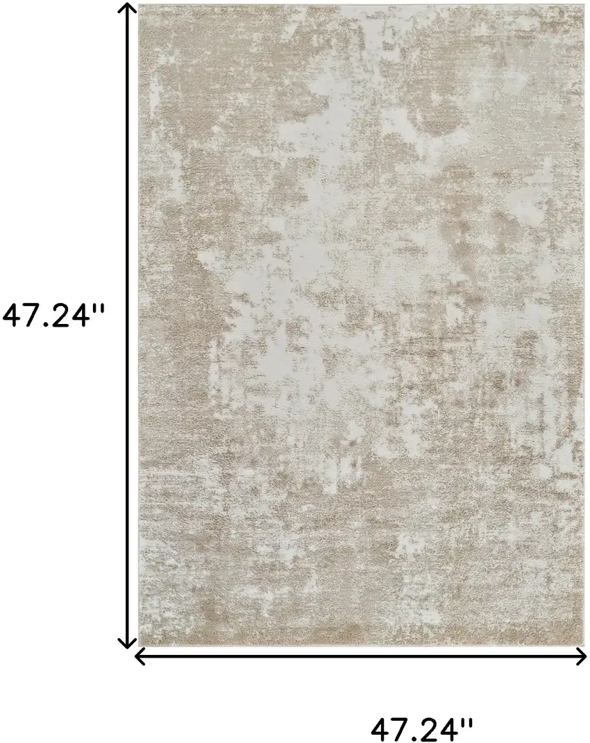 Cream and Beige Abstract Distressed Area Rug Photo 3