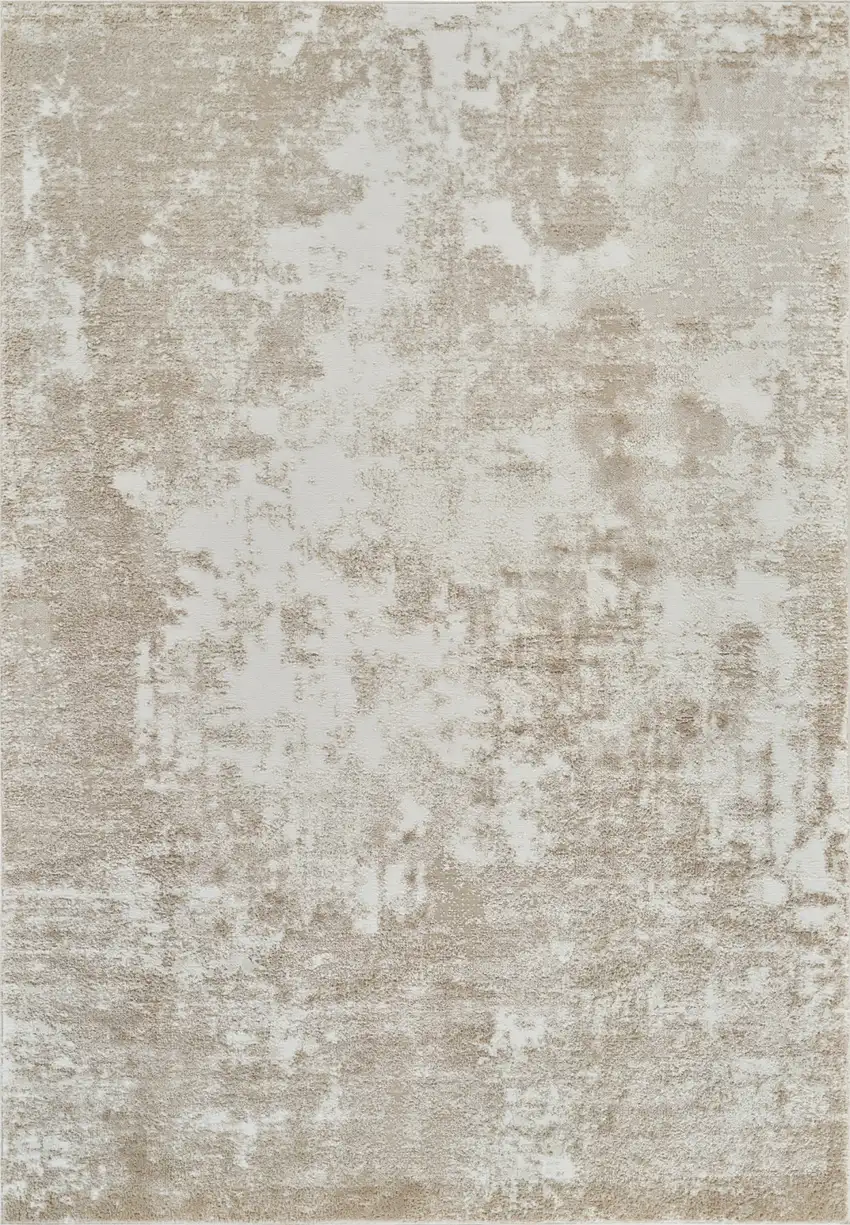 Cream and Beige Abstract Distressed Area Rug Photo 2