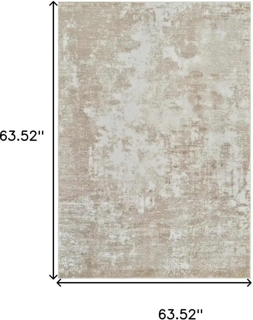 Cream and Beige Abstract Distressed Area Rug Photo 3