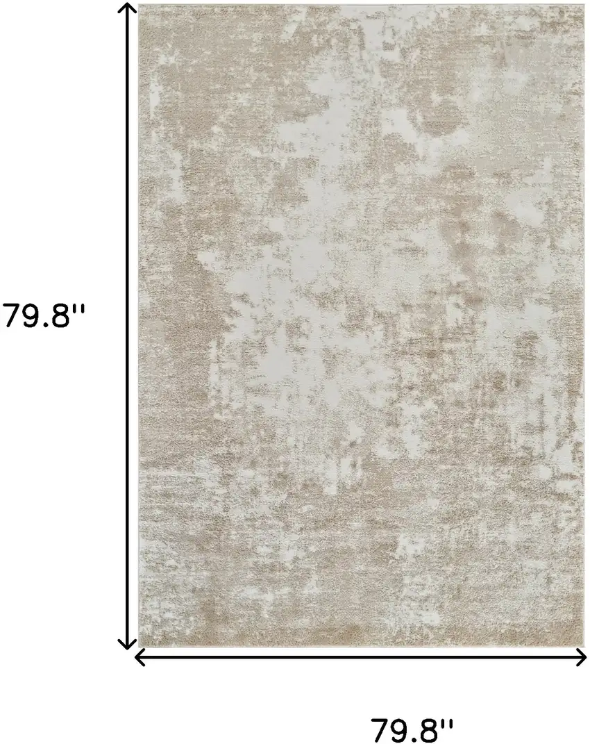 Cream and Beige Abstract Distressed Area Rug Photo 3