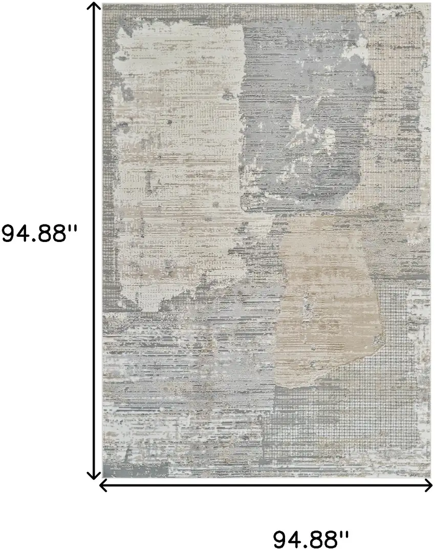 Cream and Beige Abstract Distressed Area Rug Photo 3