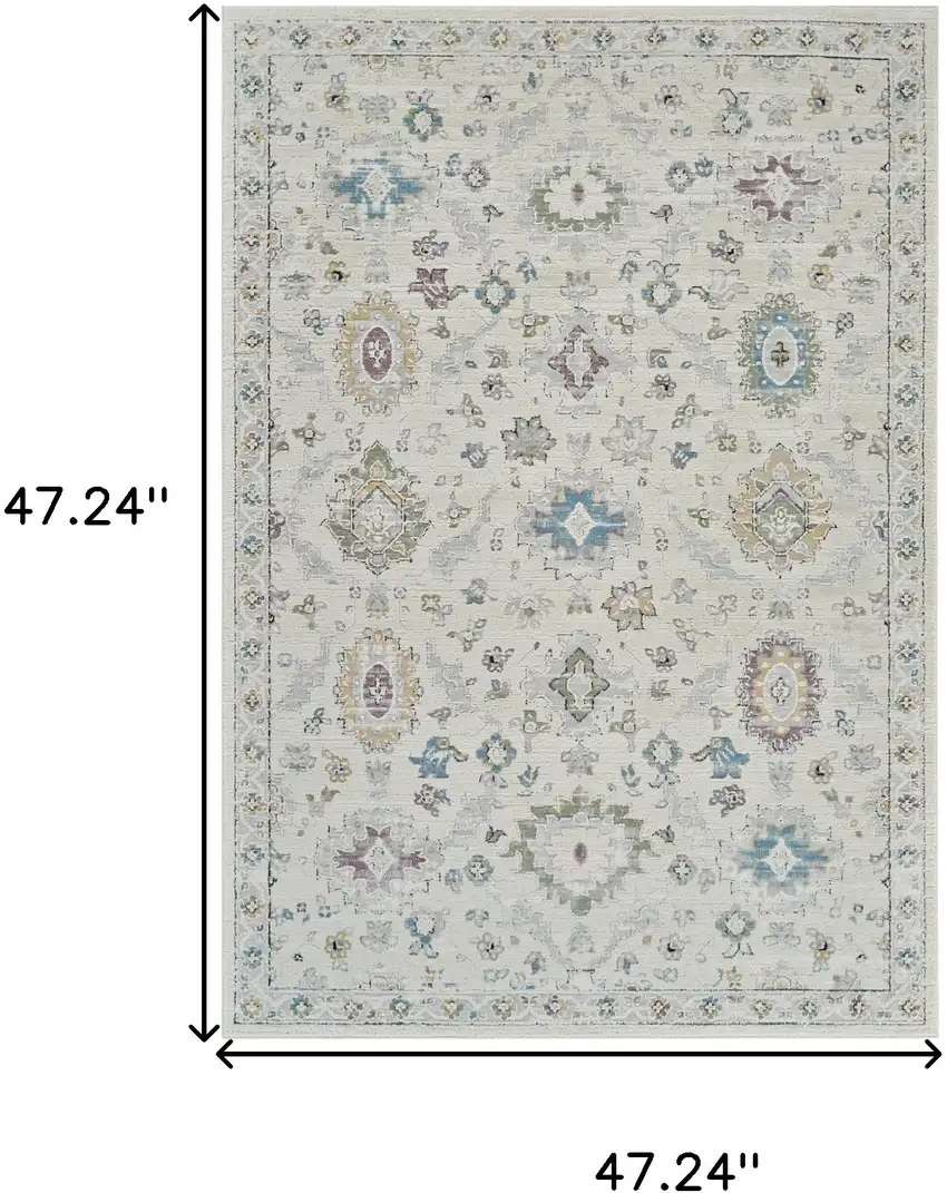 Cream and Beige Abstract Distressed Area Rug Photo 3