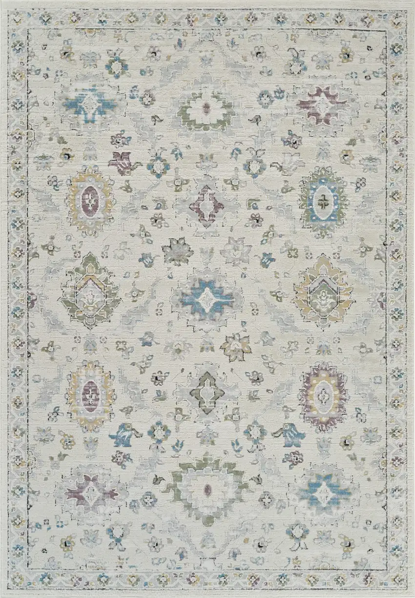 Cream and Beige Abstract Distressed Area Rug Photo 2