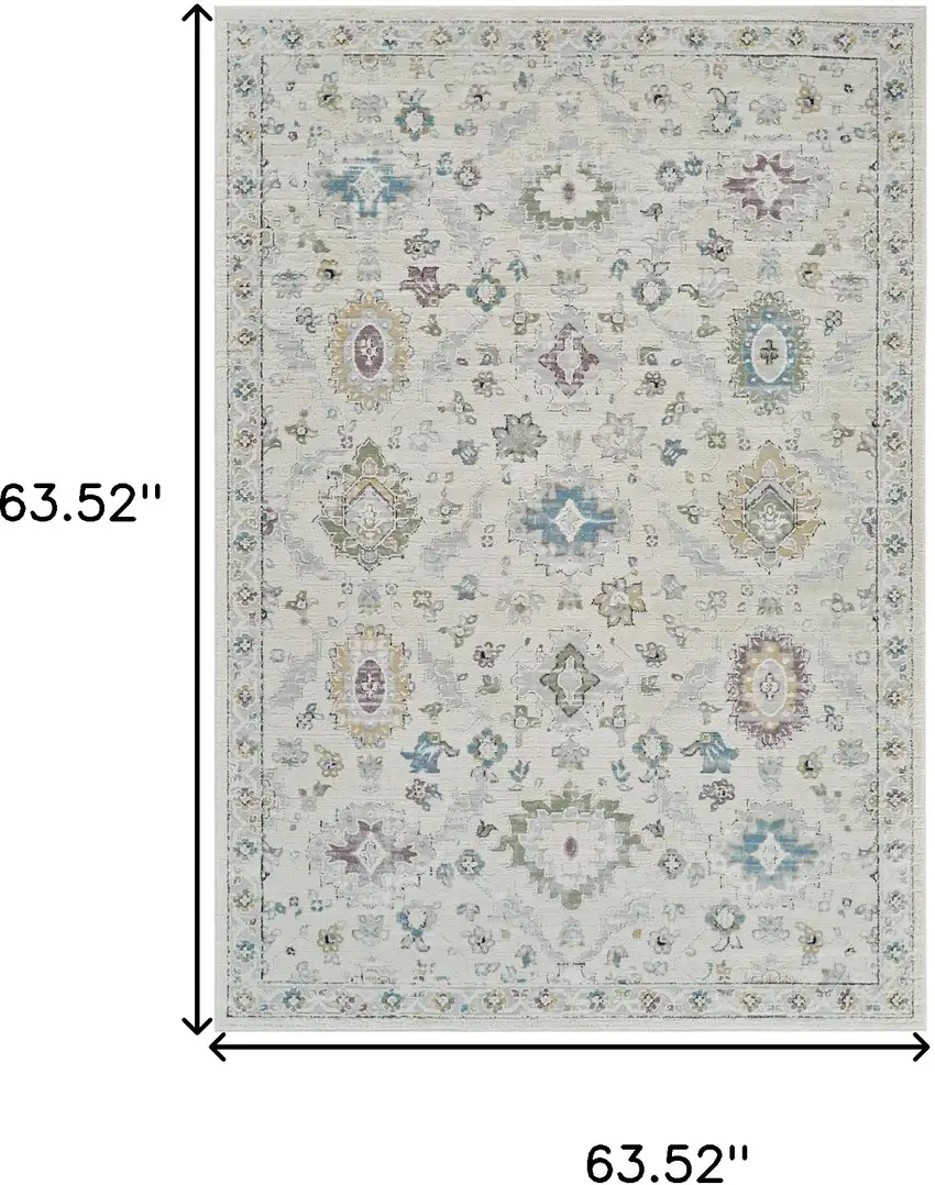 Cream and Beige Abstract Distressed Area Rug Photo 7