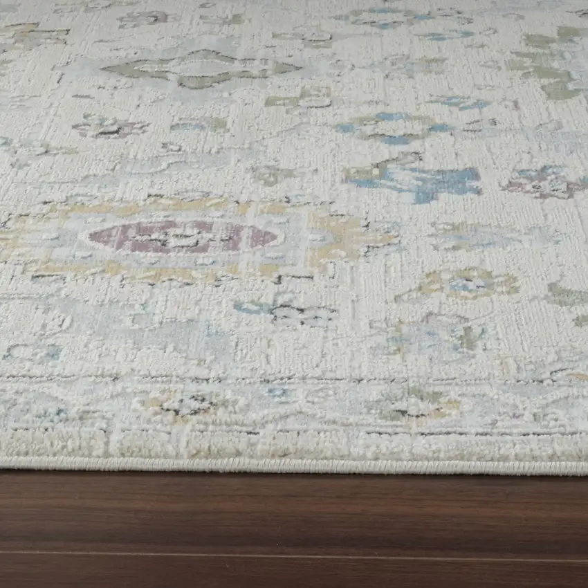 Cream and Beige Abstract Distressed Area Rug Photo 6