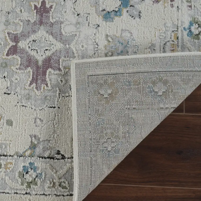 Cream and Beige Abstract Distressed Area Rug Photo 7