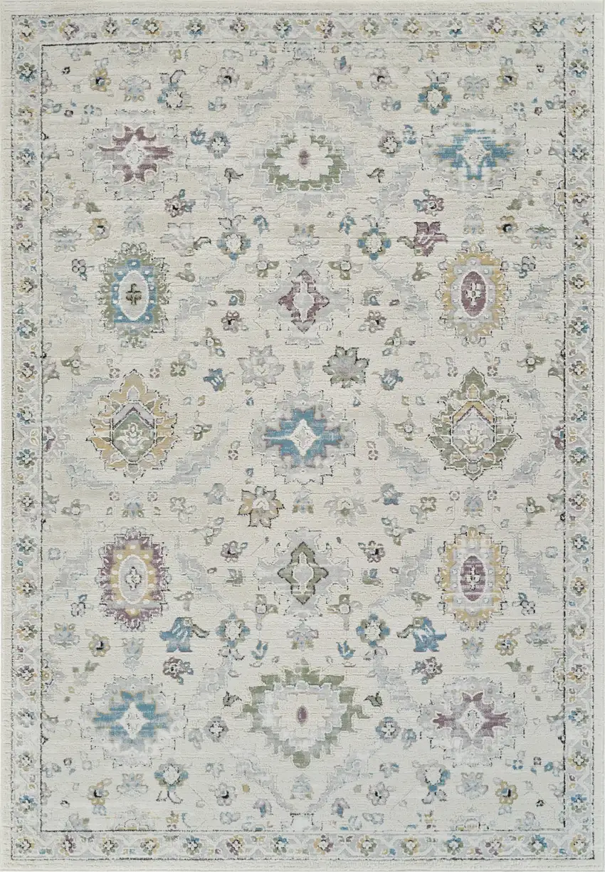 Cream and Beige Abstract Distressed Area Rug Photo 4