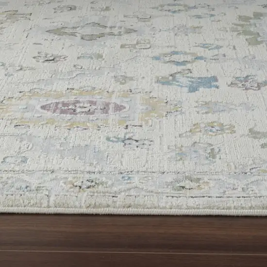 Cream and Beige Abstract Distressed Area Rug Photo 6