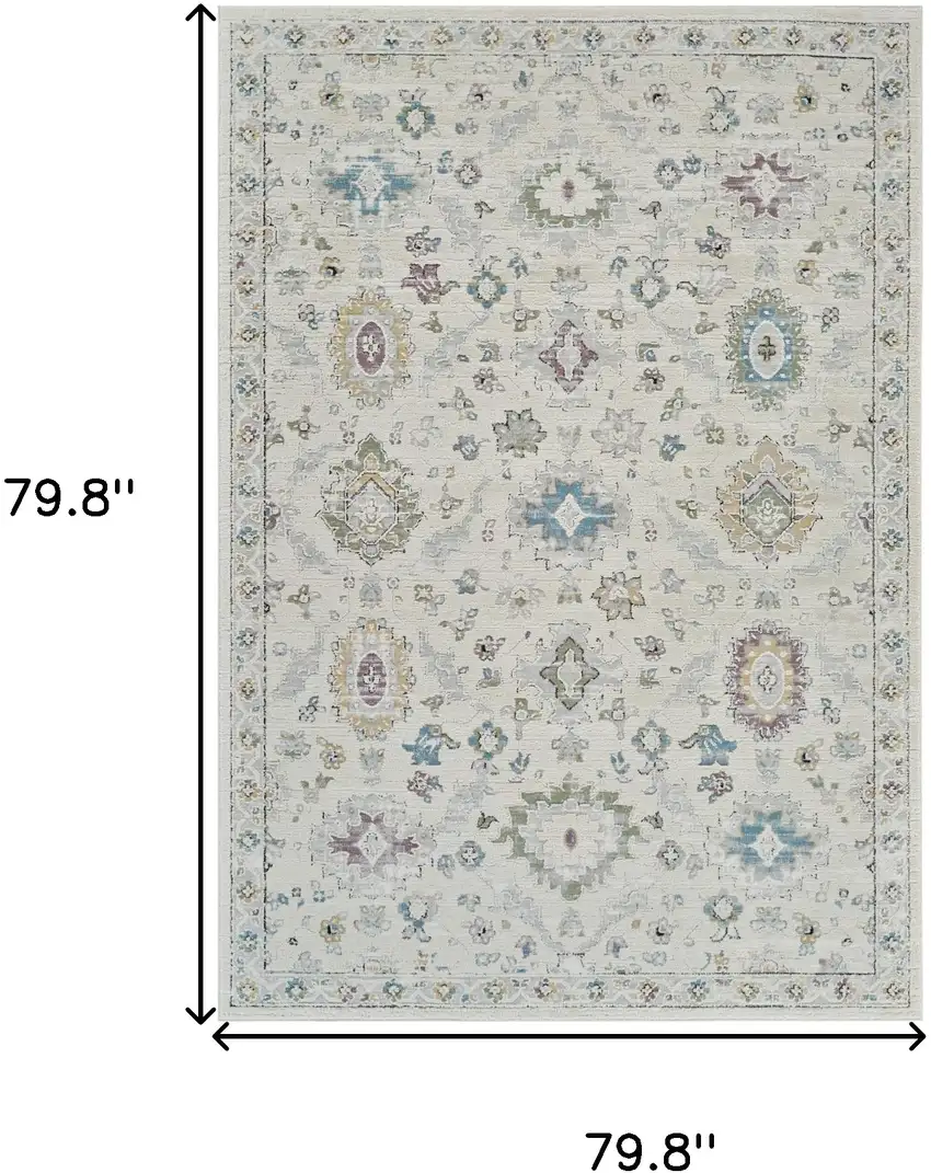 Cream and Beige Abstract Distressed Area Rug Photo 7