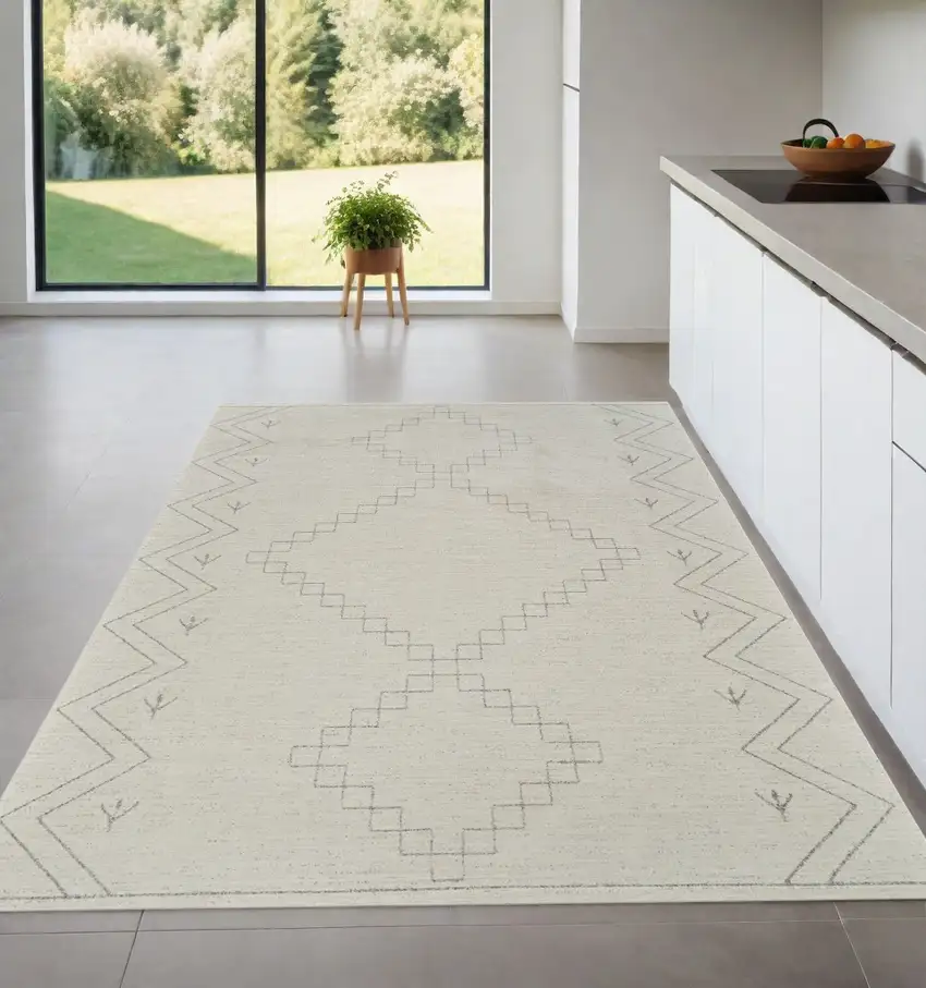 Cream and Beige Abstract Distressed Area Rug Photo 4