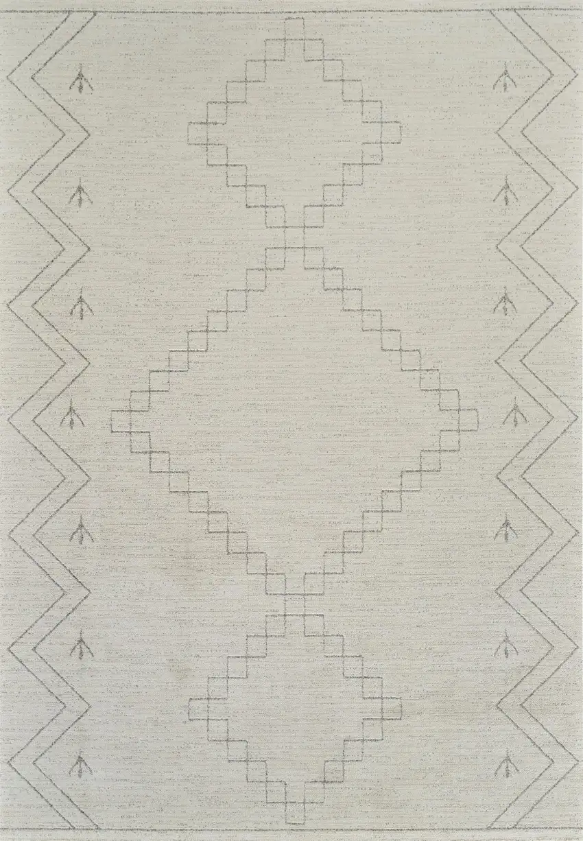 Cream and Beige Abstract Distressed Area Rug Photo 2
