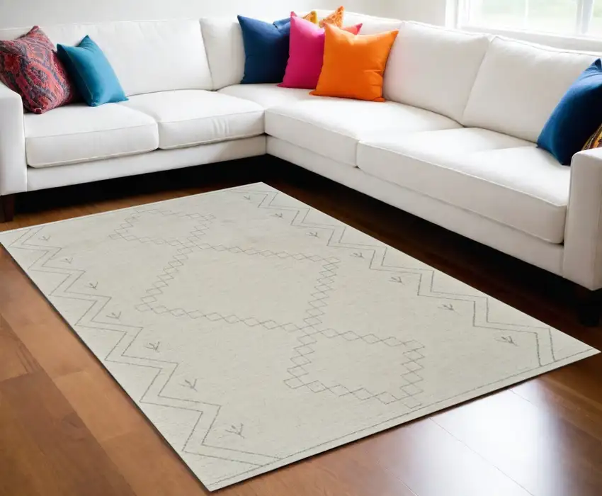 Cream and Beige Abstract Distressed Area Rug Photo 4