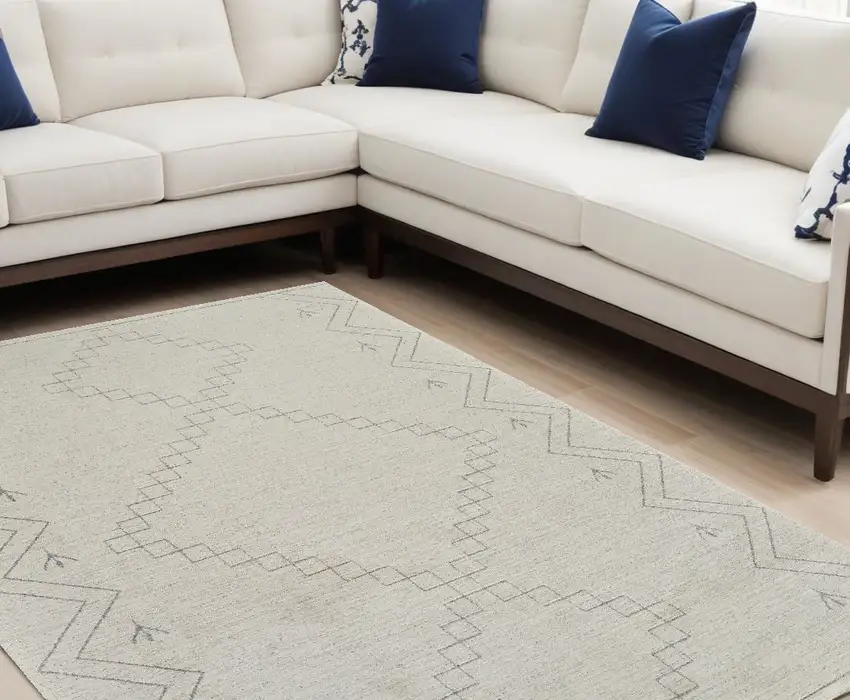 Cream and Beige Abstract Distressed Area Rug Photo 4