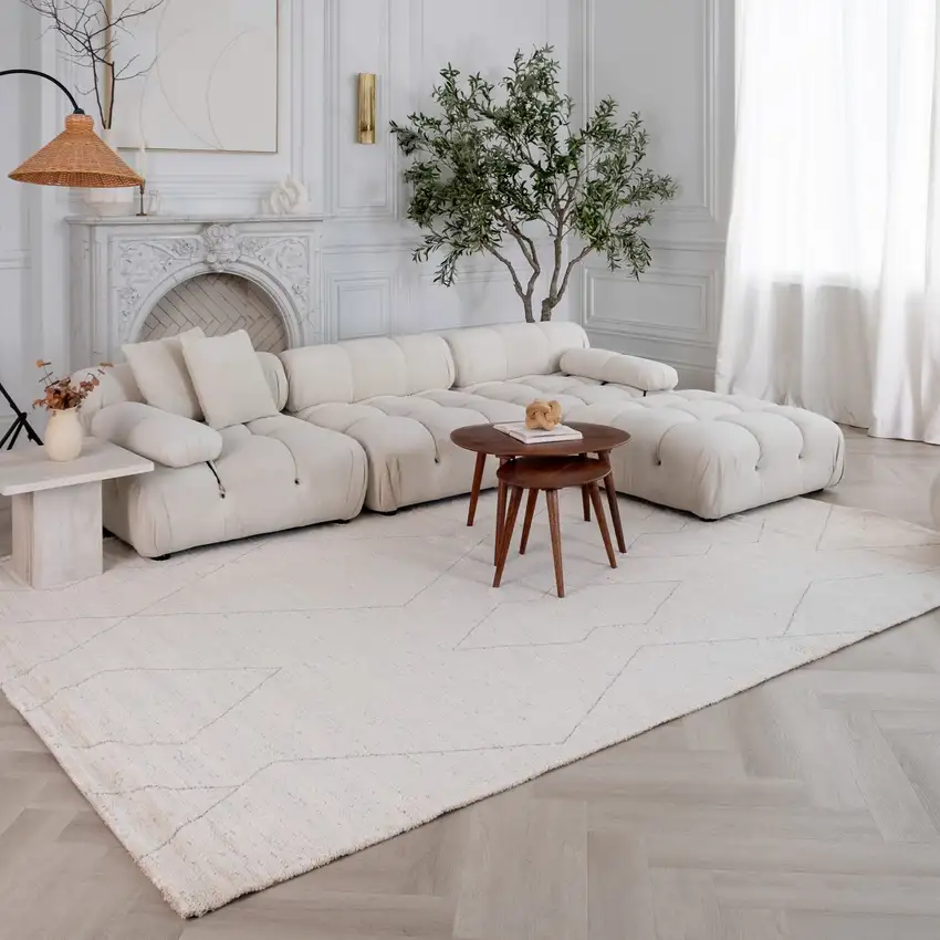 Cream and Beige Abstract Distressed Area Rug Photo 6
