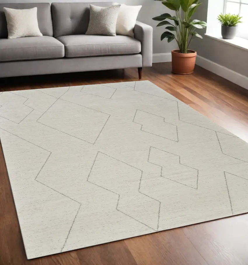 Cream and Beige Abstract Distressed Area Rug Photo 2