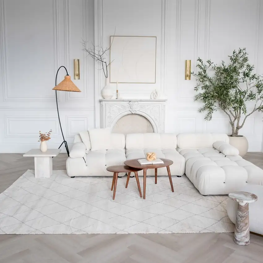 Cream and Beige Abstract Distressed Area Rug Photo 4