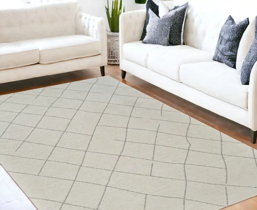 Cream and Beige Abstract Distressed Area Rug Photo 5