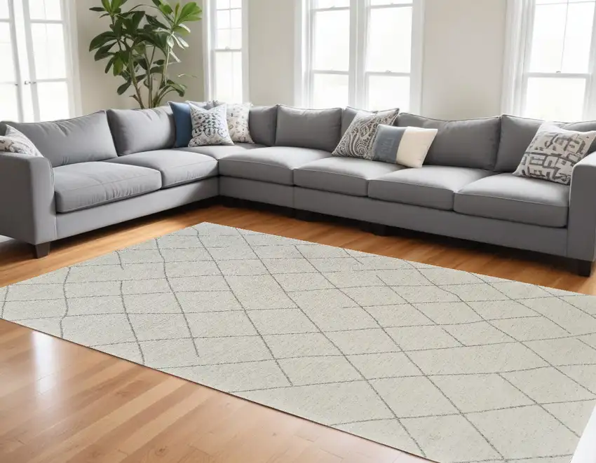 Cream and Beige Abstract Distressed Area Rug Photo 5