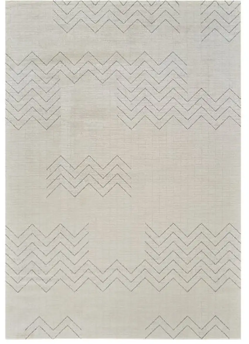 Cream and Beige Abstract Distressed Area Rug Photo 6