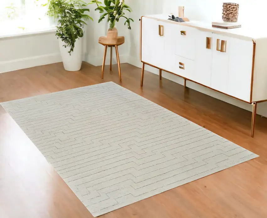 Cream and Beige Abstract Distressed Area Rug Photo 2