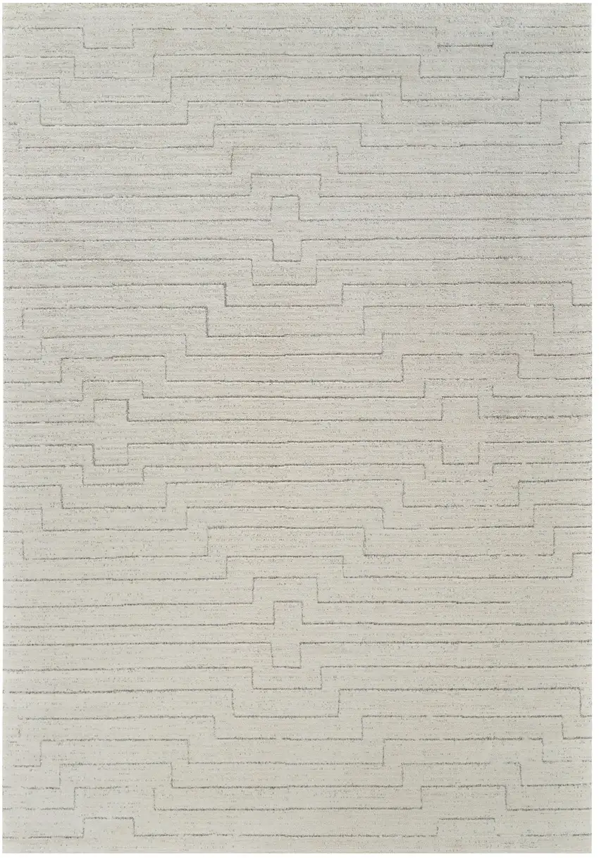 Cream and Beige Abstract Distressed Area Rug Photo 6