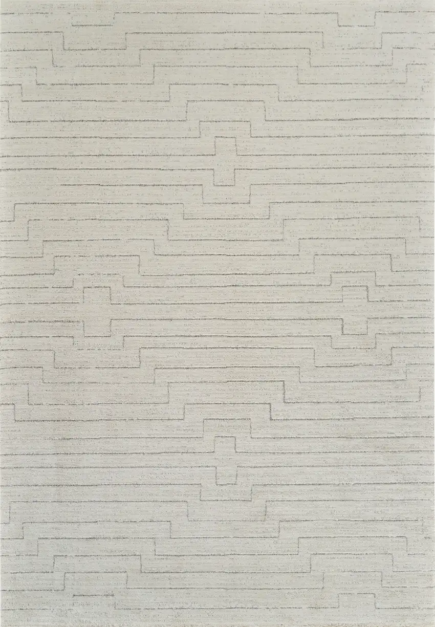 Cream and Beige Abstract Distressed Area Rug Photo 4