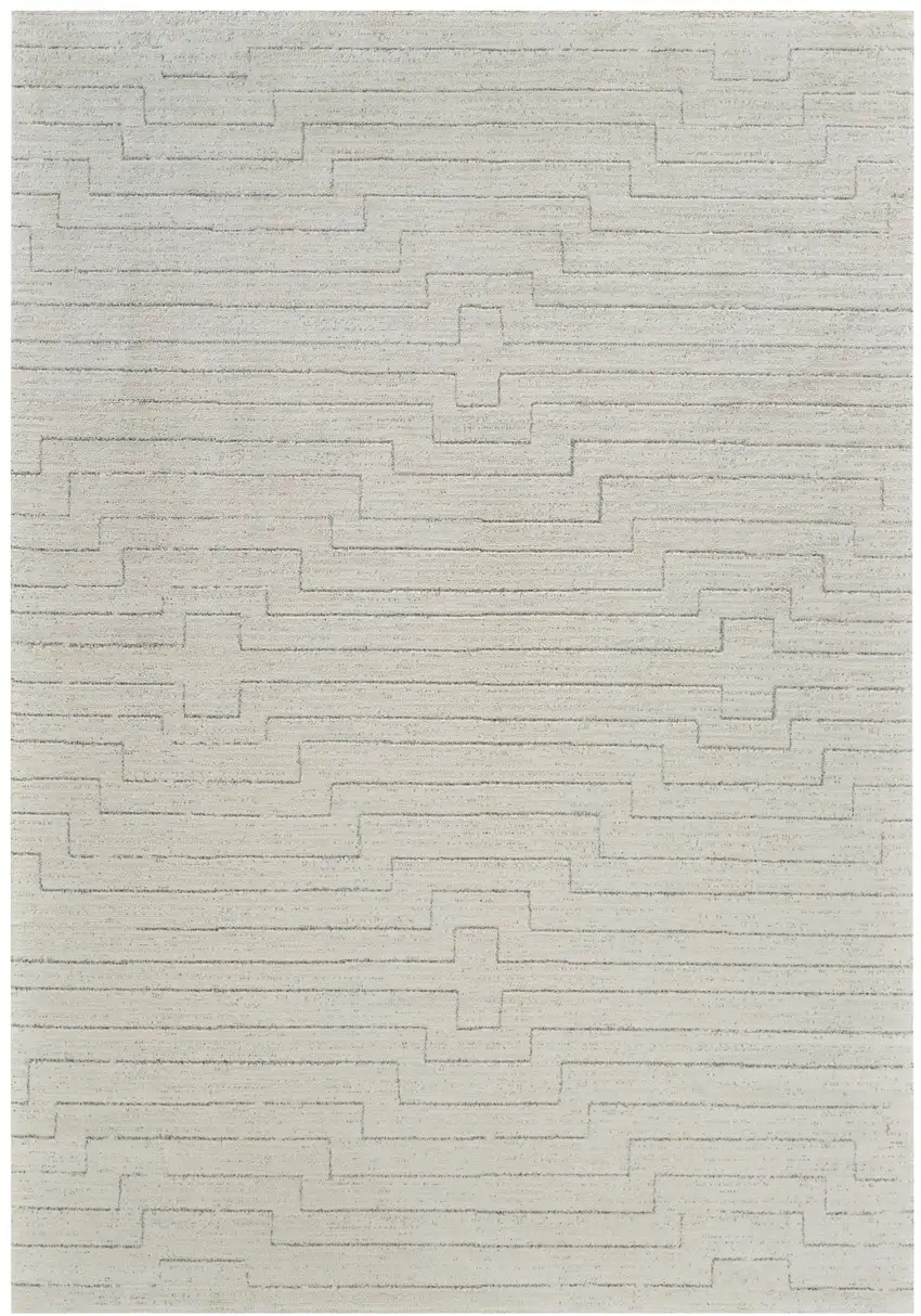Cream and Beige Abstract Distressed Area Rug Photo 5