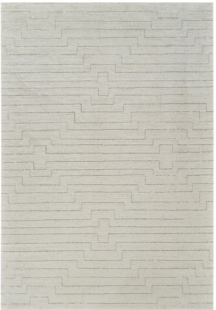 Cream and Beige Abstract Distressed Area Rug Photo 6