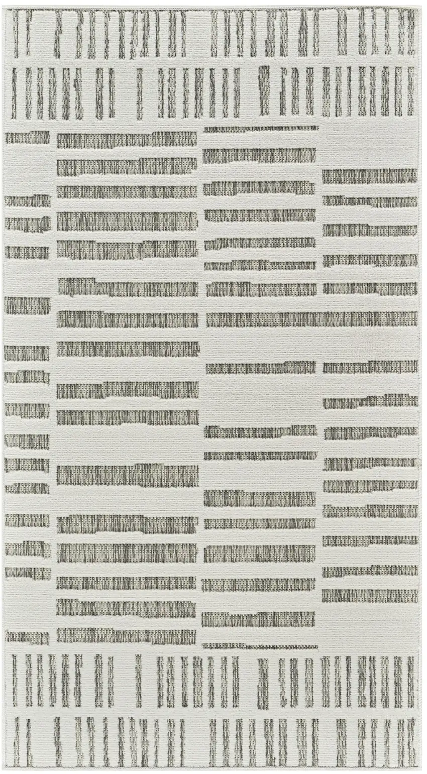 Cream and Beige Abstract Distressed Indoor Outdoor Area Rug Photo 2
