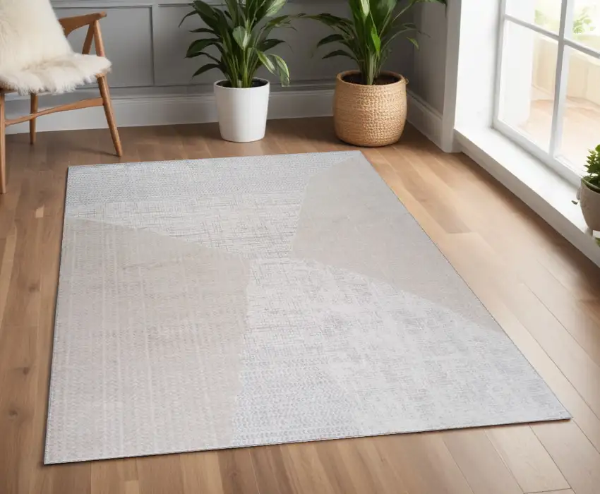 Cream and Beige Abstract Non Skid Area Rug Photo 1