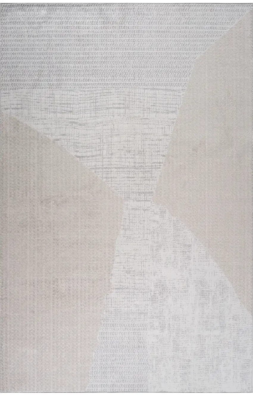 Cream and Beige Abstract Non Skid Area Rug Photo 2