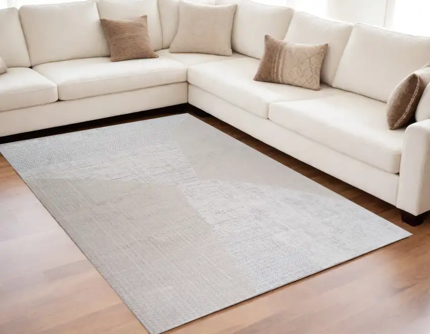 Cream and Beige Abstract Non Skid Area Rug Photo 1