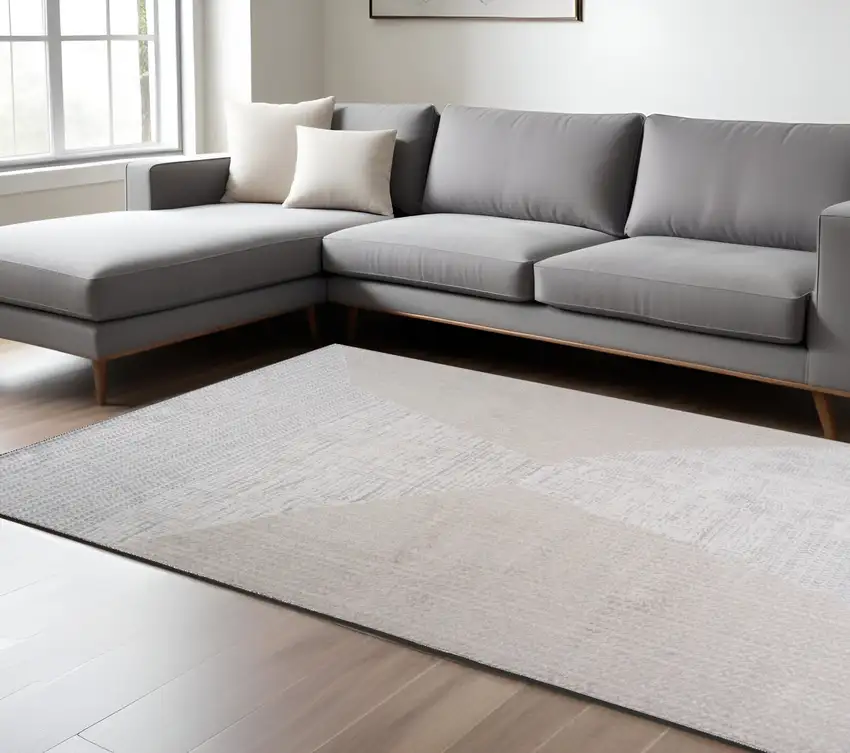 Cream and Beige Abstract Non Skid Area Rug Photo 2