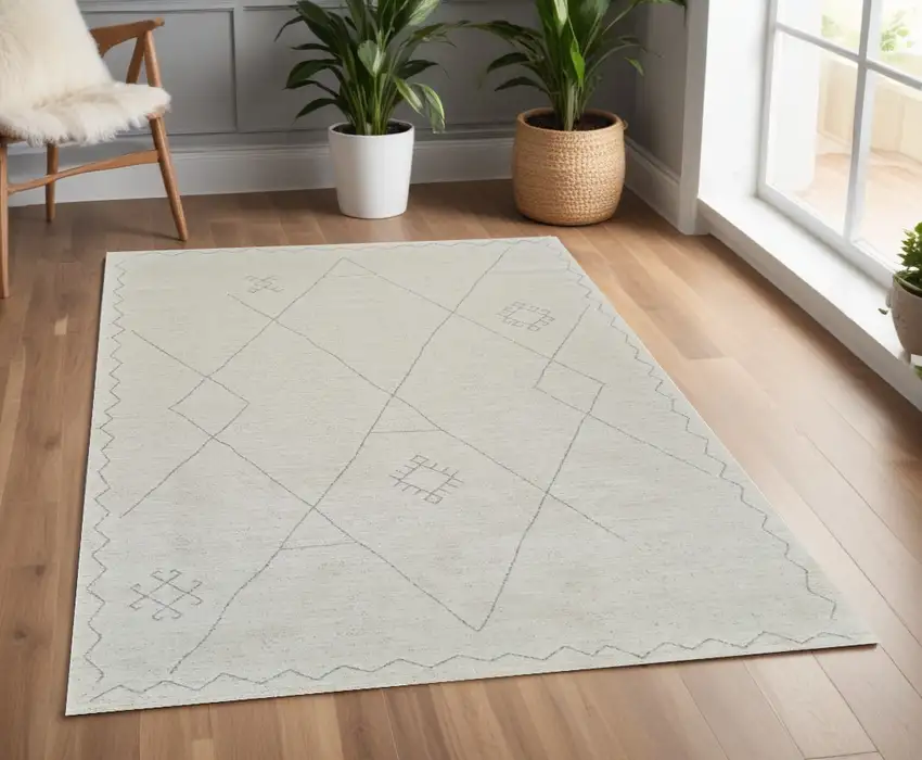 Cream and Beige Abstract Non Skid Area Rug Photo 1