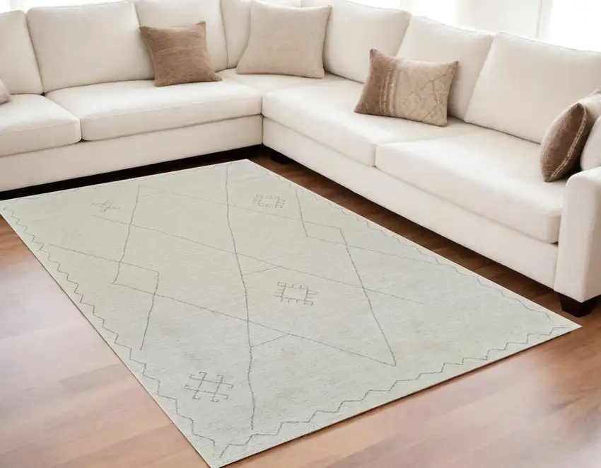 Cream and Beige Abstract Non Skid Area Rug Photo 1