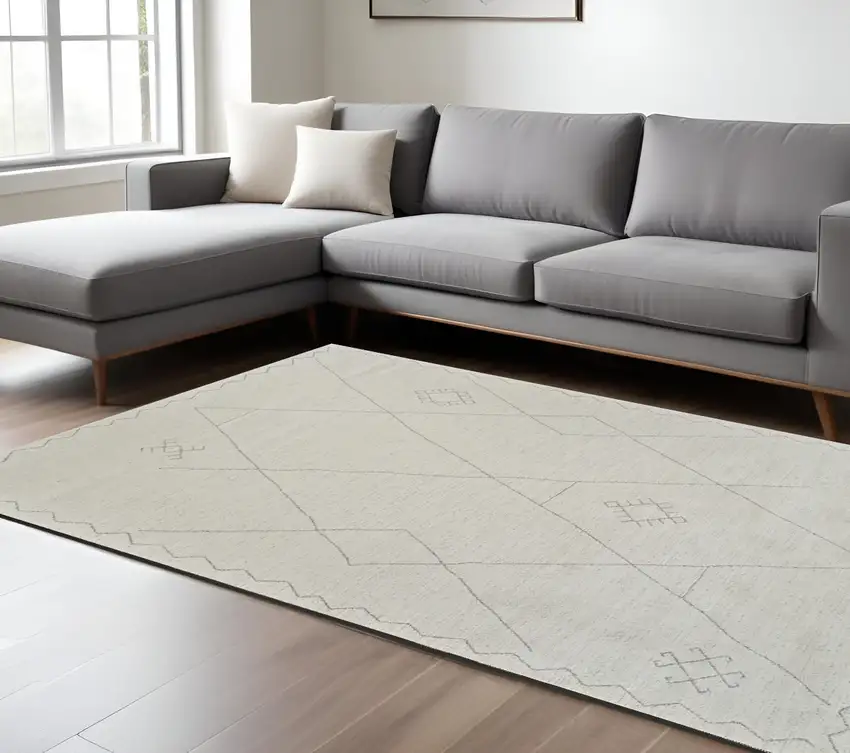 Cream and Beige Abstract Non Skid Area Rug Photo 1