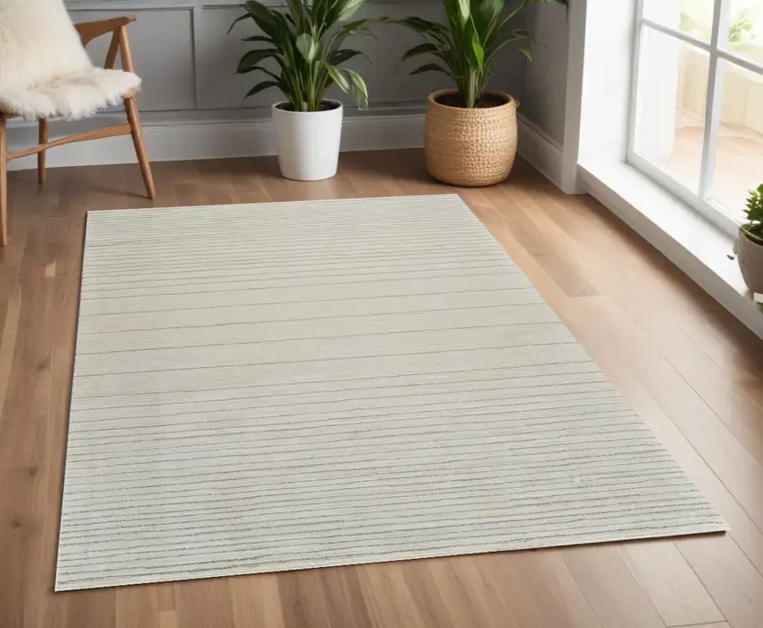 Cream and Beige Abstract Non Skid Area Rug Photo 1