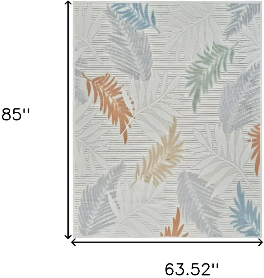 Cream and Beige Botanical Leaves Distressed Indoor Outdoor Area Rug Photo 3