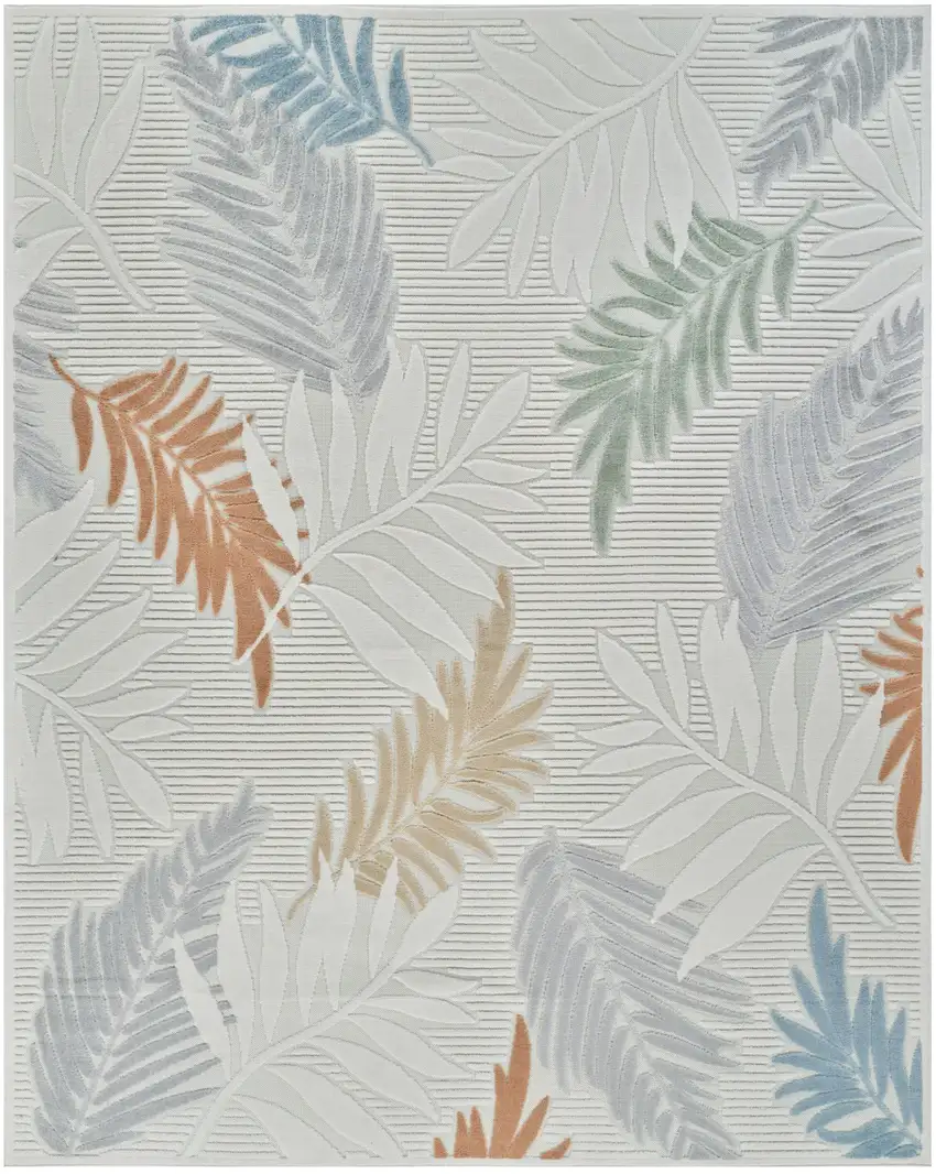 Cream and Beige Botanical Leaves Distressed Indoor Outdoor Area Rug Photo 2