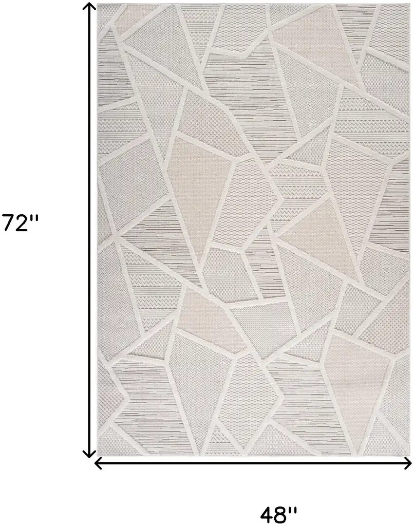 Cream and Beige Geometric Distressed Area Rug Photo 7