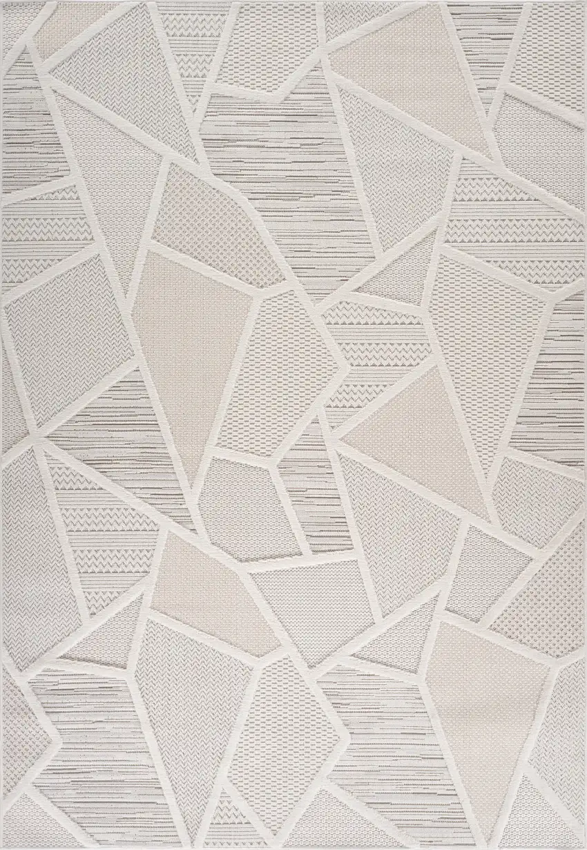 Cream and Beige Geometric Distressed Area Rug Photo 2