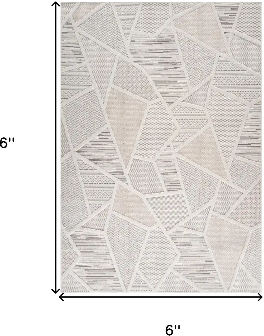 Cream and Beige Geometric Distressed Area Rug Photo 3