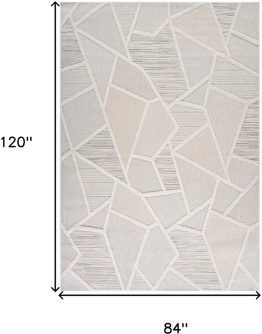 Cream and Beige Geometric Distressed Area Rug Photo 7